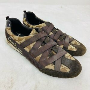 Coach harmonie Women's Brown and Tan Patterned bandage Sneakers size 7.5